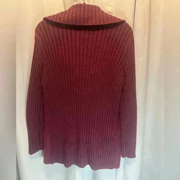 Vintage 90s Denim & Co Purple Collared Corduroy Knit Toggle Coat Medium - Picture 6 of 7